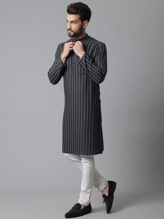 Even Apparels Black Pure Cotton Kurta With Band Collar | Swadesiicart