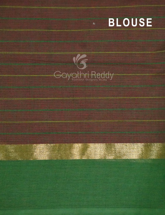 Maroon With Checks Pure Mangalgiri Cotton Saree By Gayathri Reddy Designer Studio | Swadesiicart