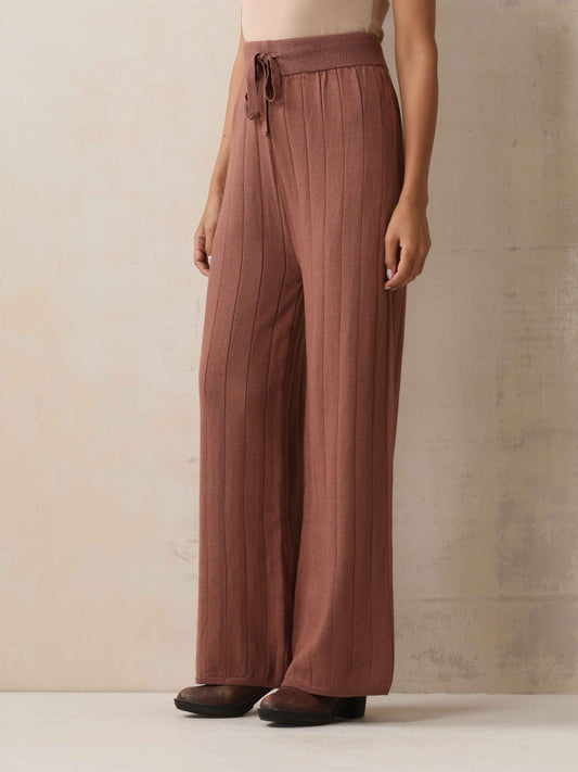 trueBrowns Peach Woollen Flared Pants | Swadesiicart