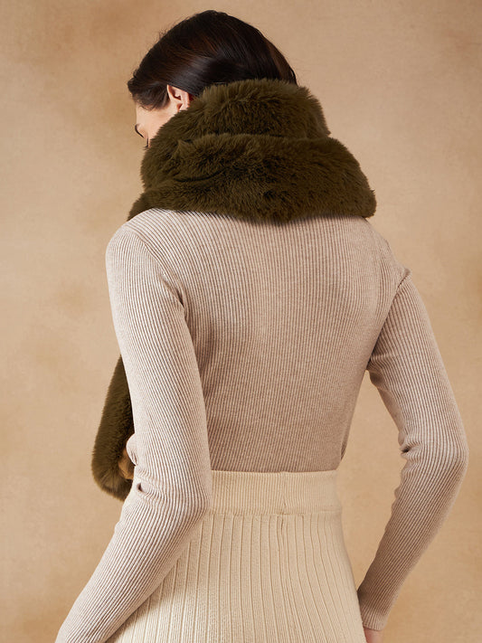 InWeave Women's Mehandi Green Faux Fur Neck Warmer