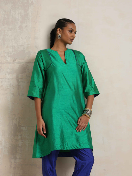 trueBrowns Bright Green Silk Kurta Co-ord Set - Swadesiicart
