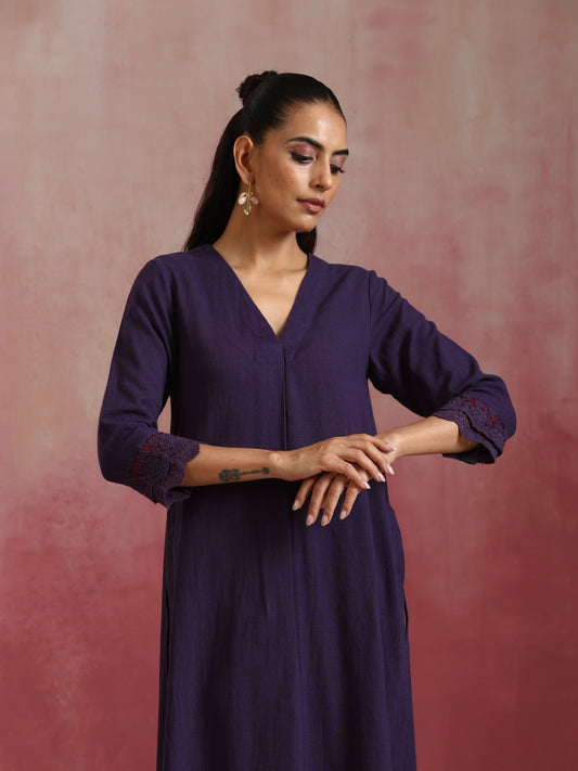 trueBrowns Purple Cotton Dobby Kurta Set | Swadesiicart