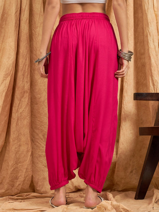 InWeave Fuchsia Solid Harem Pant - Swadesiicart