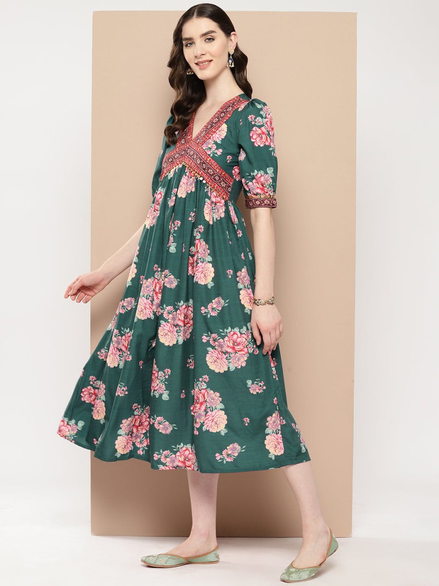 Ahalyaa Women Floral Printed Empire Ethnic Dress | Swadesiicart