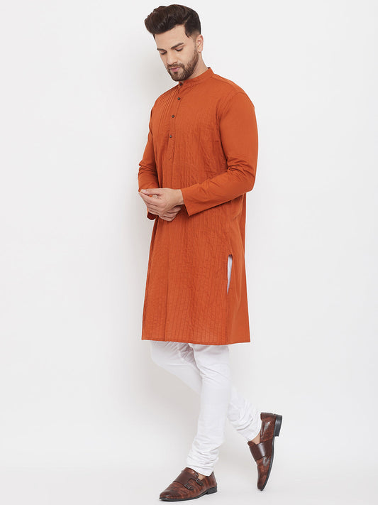 Even Apparels Rust Pure Cotton Kurta With Band Collar | Swadesiicart