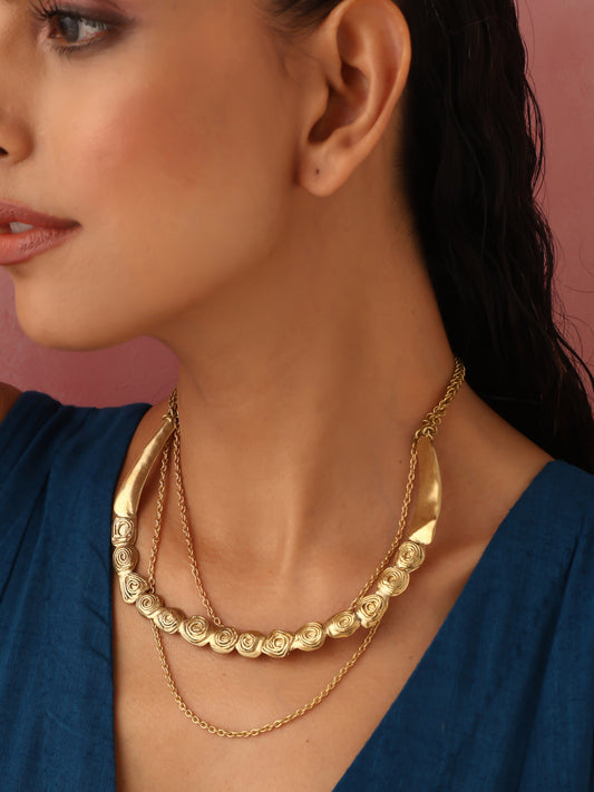 trueBrowns Brass Rose Layererd Necklace | Swadesiicart