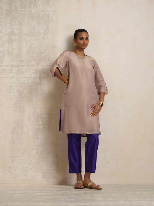 trueBrowns Lilac Tissue Kurta Co-ord Set - Swadesiicart