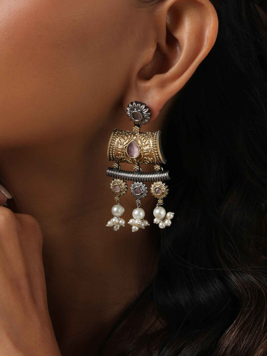 trueBrowns Silver Gold Tone Dangle Earrings - Swadesiicart