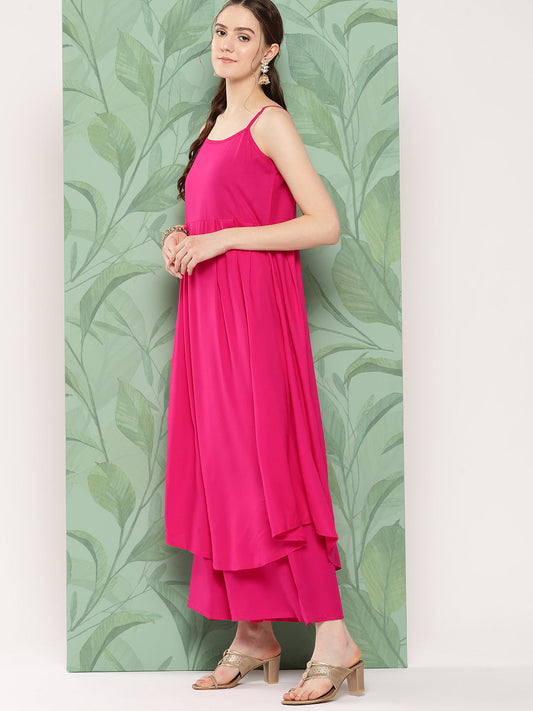 InWeave Women's Fuchsia Strappy Set W Magenta Camelia Cr Dupatta - Swadesiicart