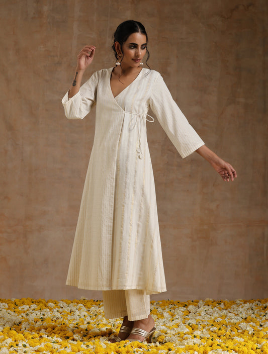 trueBrowns Ivory Gold Cotton Angrakha Kurta Set | Swadesiicart