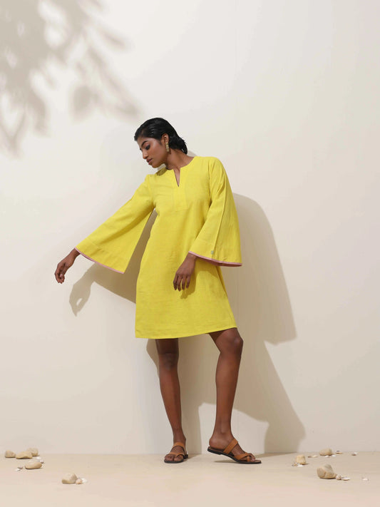 trueBrowns Lime Cotton Linen Dress | Swadesiicart