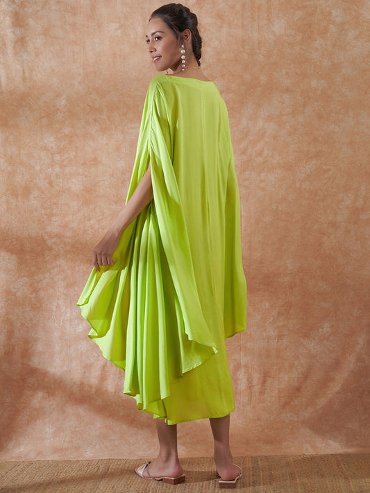 InWeave Lime Green Rayon Cowel Style Kaftan - Swadesiicart