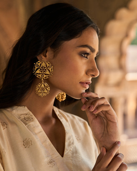 trueBrowns Gold-Polished Circle Drop Earrings | Swadesiicart