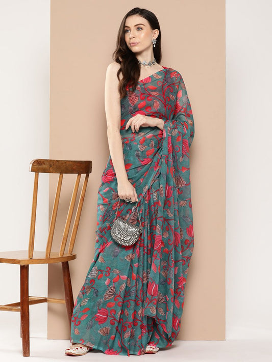 Ahalyaa Floral Poly Chiffon Saree | Swadesiicart