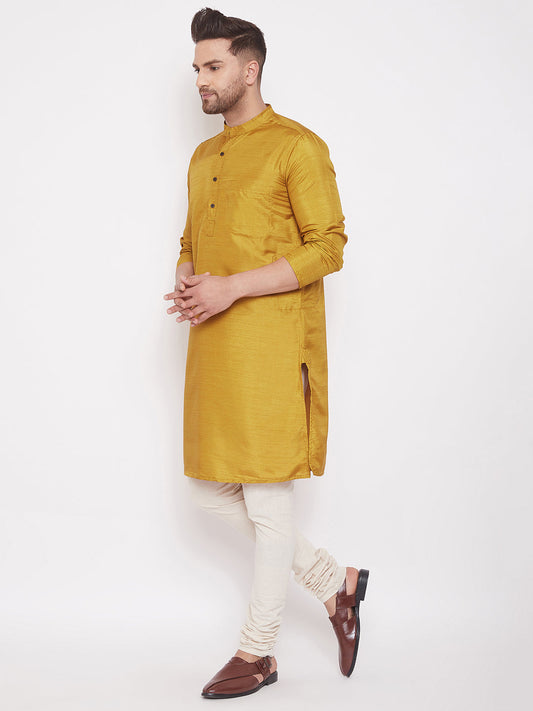 Even Apparels Mustard Yellow Pure Cotton Kurta With Band Collar | Swadesiicart