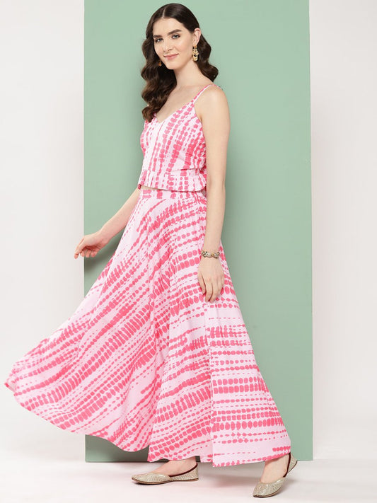 Ahalyaa Printed Ethnic Crop Top with Skirt - Swadesiicart