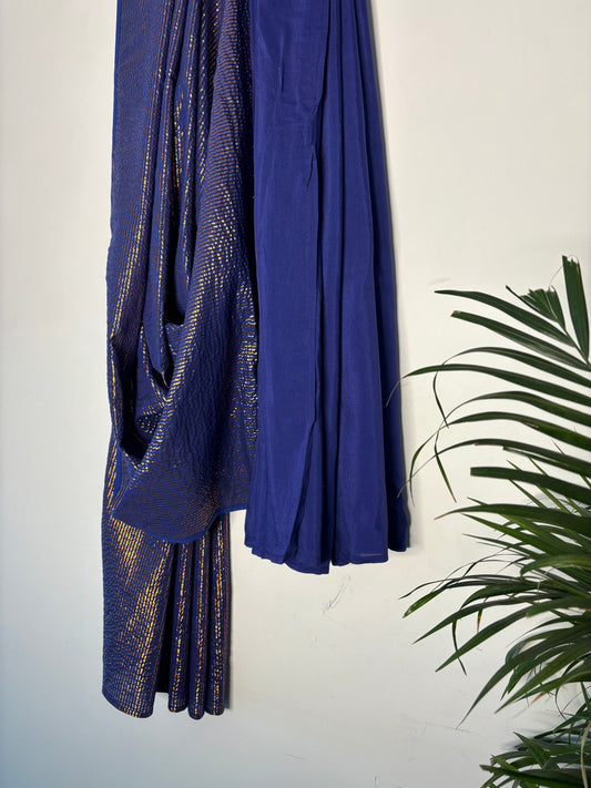 trueBrowns Electric Blue Metallic Saree | Swadesiicart