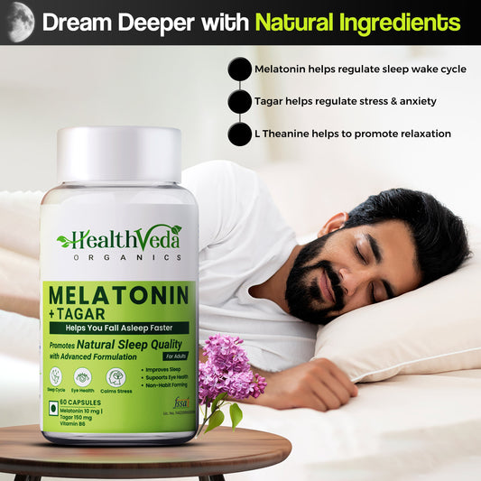 Health Veda Organics Melatonin Sleep & Relaxation Capsules - Swadesiicart