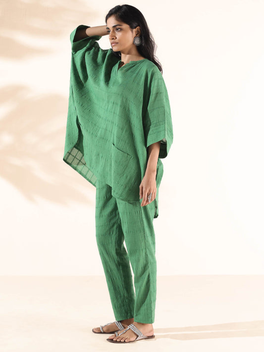 trueBrowns Green Cotton Dobby Oversized Co-ord Set - Swadesiicart