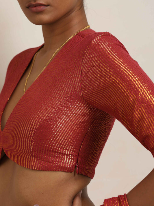 trueBrowns Maroon Gold Metallic Blouse | Swadesiicart