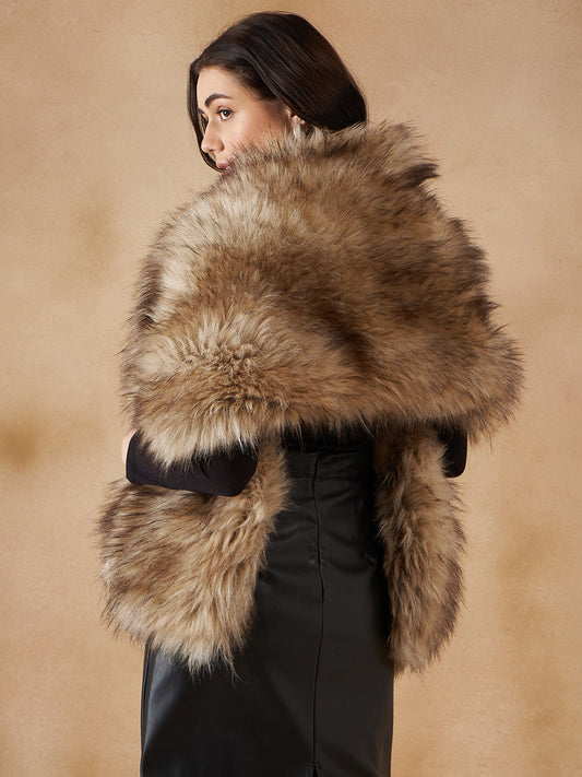 InWeave Women's Winter Beige Faux Fur Cape - Swadesiicart