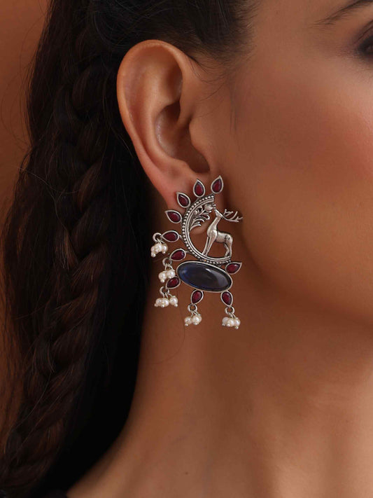 trueBrowns Silver Tone Pearl Drop Earrings | Swadesiicart