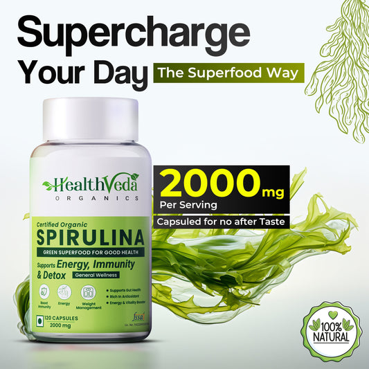 Health Veda Organics Spirulina Capsules - Swadesiicart