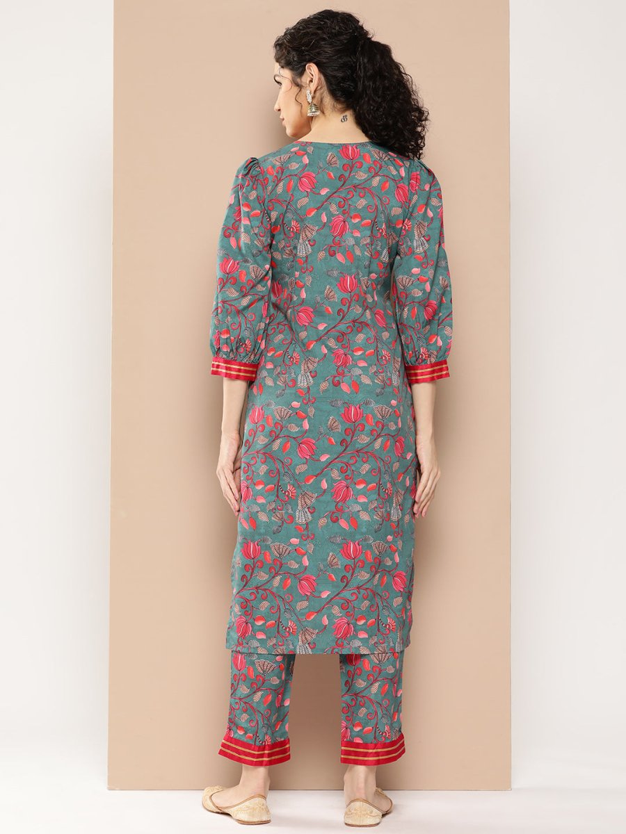Ahalyaa Women Floral Printed Regular Gotta Patti Kurta with Trousers | Swadesiicart
