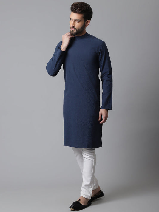 Even Apparels Blue Solid Kurta With Band Collar | Swadesiicart