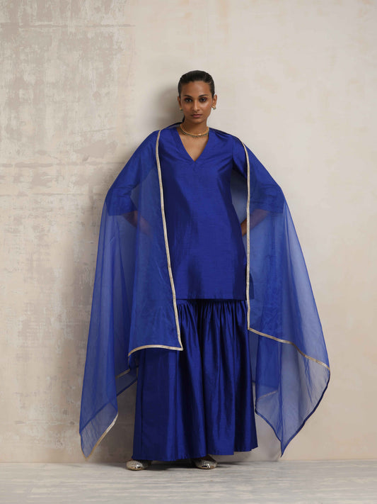 trueBrowns Electric Blue Sharara Dupatta Set | Swadesiicart