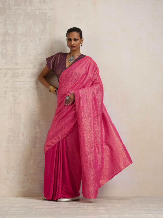 trueBrowns Pink Gold Metallic Ready To Wear Saree | Swadesiicart
