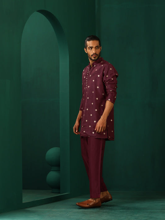 trueBrowns Men's Wine Diamond Viscose Silk Co-ord Set - Swadesiicart