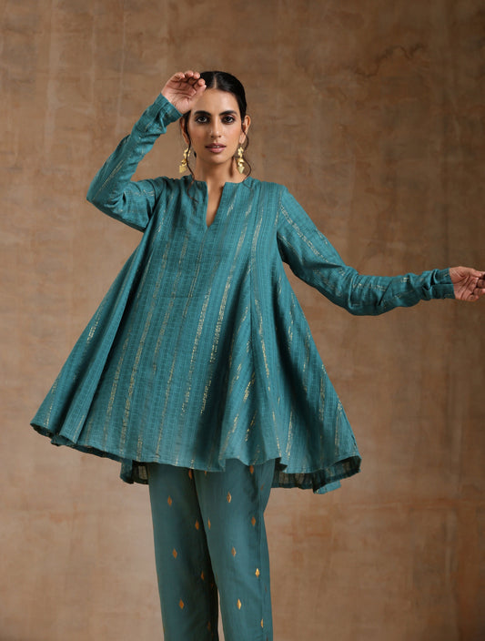 trueBrowns Deep Sea Gold Cotton Flared Co-Ord Set - Swadesiicart