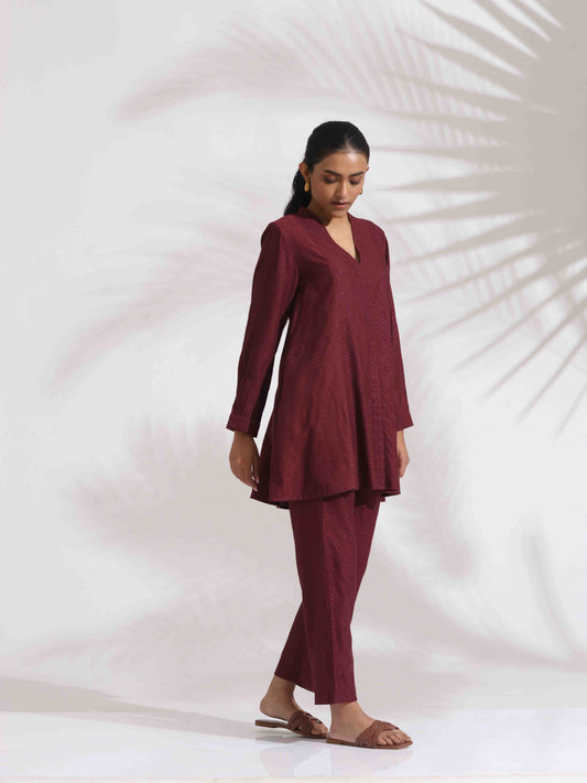 trueBrowns Maroon Dobby Co-ord Set - Swadesiicart