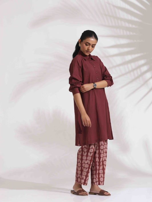 trueBrowns Brown Cotton Solid Kurta Co-ord Set - Swadesiicart