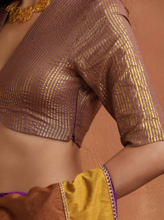 trueBrowns Brown Gold Metallic Blouse | Swadesiicart