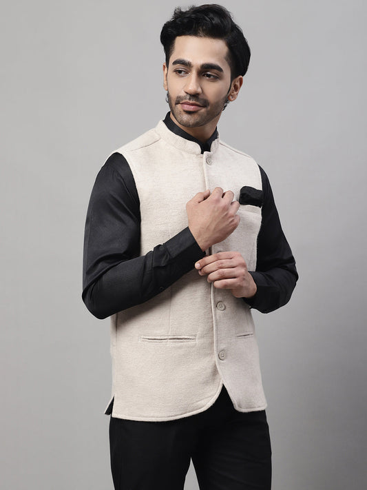 Even Apparels Men's Cream Pure Wool Nehru Jacket | Swadesiicart