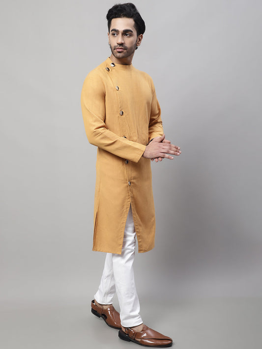 Even Apparels Mustard Sherwani Kurta With Asymetrical Cut | Swadesiicart
