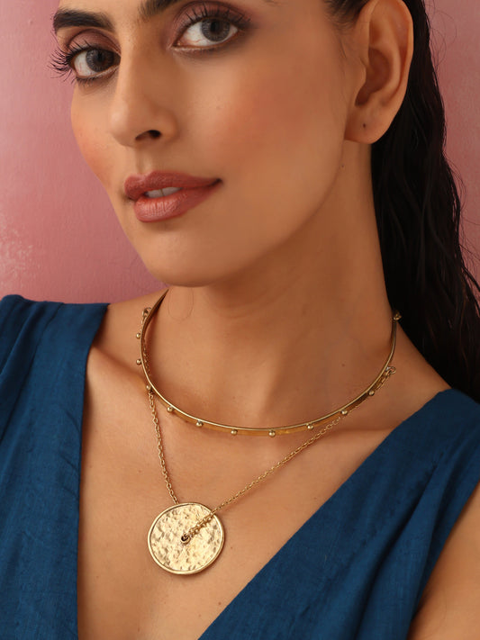 trueBrowns Brass Circular Layererd Necklace | Swadesiicart