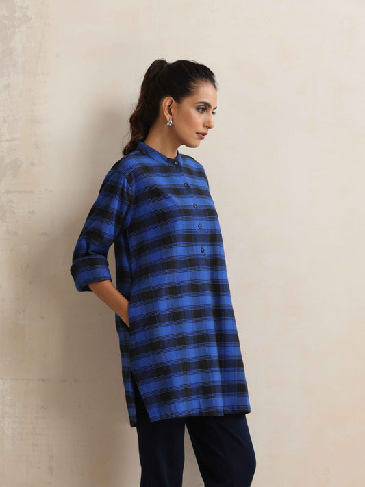 trueBrowns Blue Check Winter Top | Swadesiicart