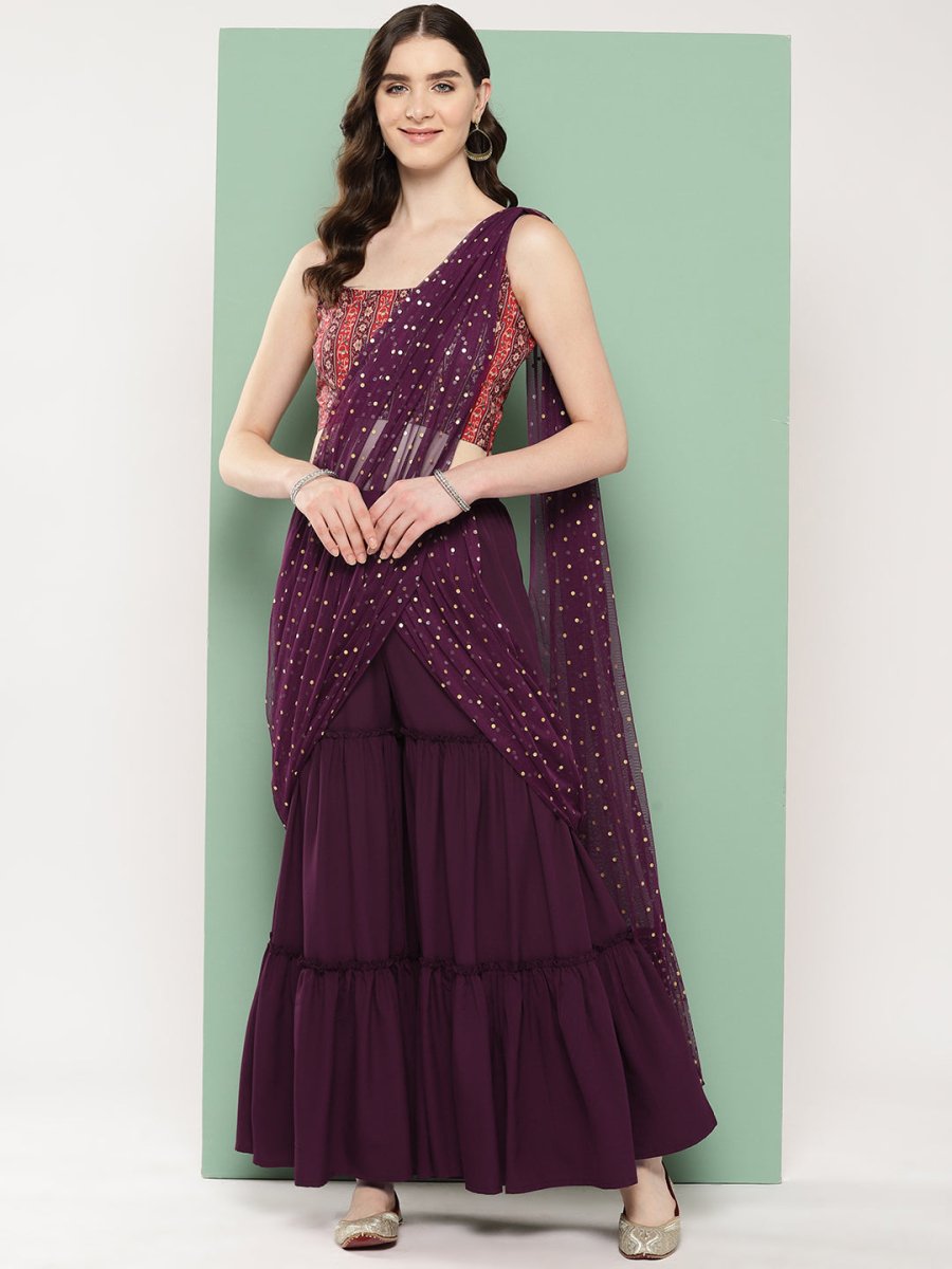 Ahalyaa Printed Ethnic Co-Ords with Draped Dupatta - Swadesiicart