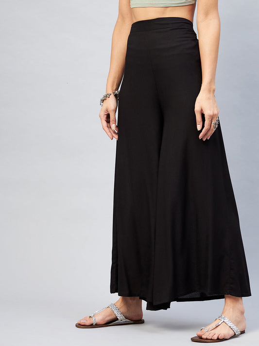 InWeave Solid Black Palazzo - Swadesiicart
