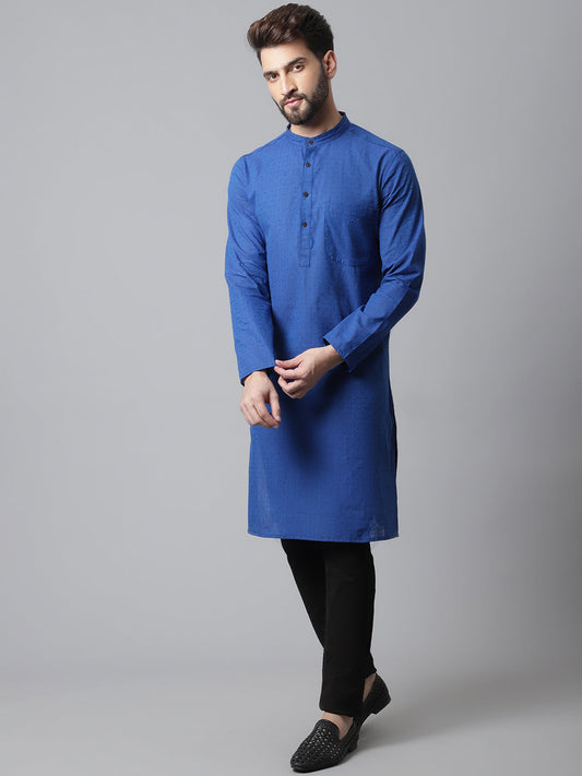 Even Apparels Blue Solid Kurta With Band Collar | Swadesiicart