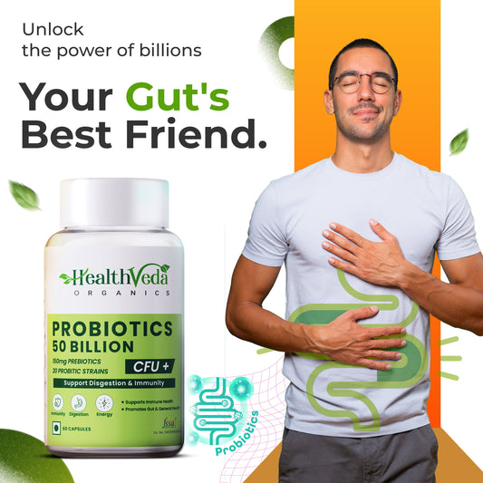 Health Veda Organics Probiotics 50 Billion Veg Capsules - Swadesiicart