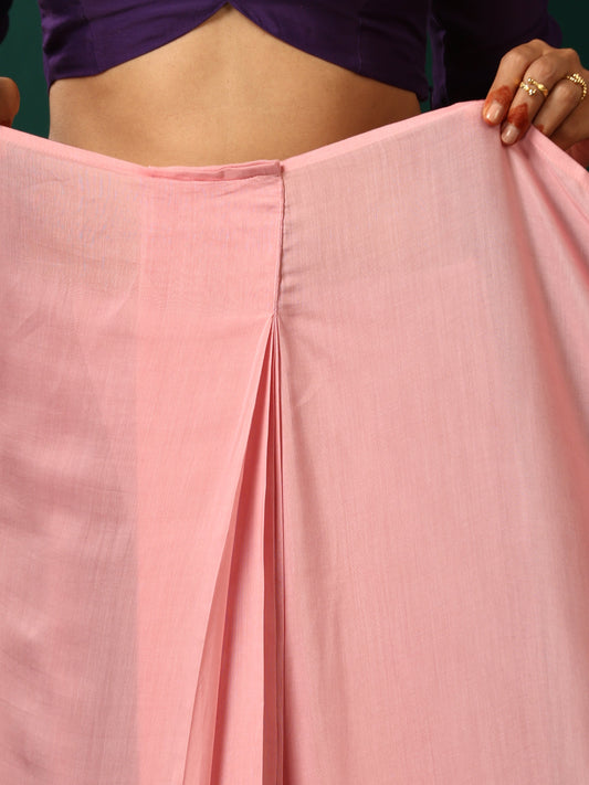 trueBrowns Pink Purple Muslin Silk Ready to Wear Saree | Swadesiicart