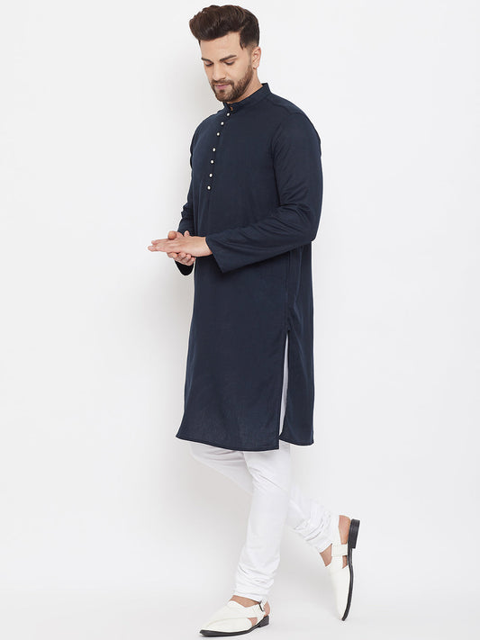 Even Apparels Blue Pure Cotton Kurta With Band Collar | Swadesiicart