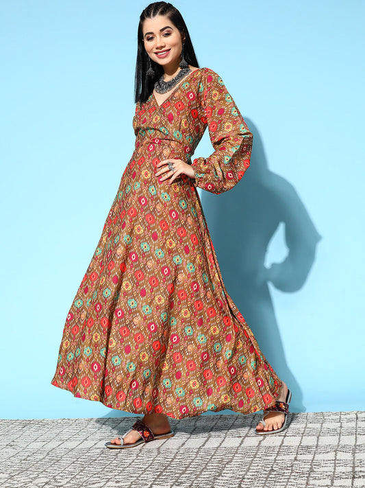 InWeave Women's Rust Edgy Print Dress - Swadesiicart
