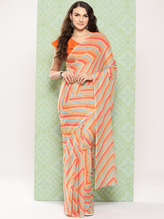 Ahalyaa Leheriya Poly Chiffon Saree | Swadesiicart