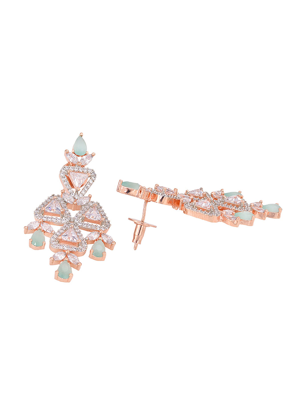 Saraf RS Jewellery Rose Gold-Polished White & Sea Green AD-Studded Handcrafted Jewellery Set - Swadesiicart
