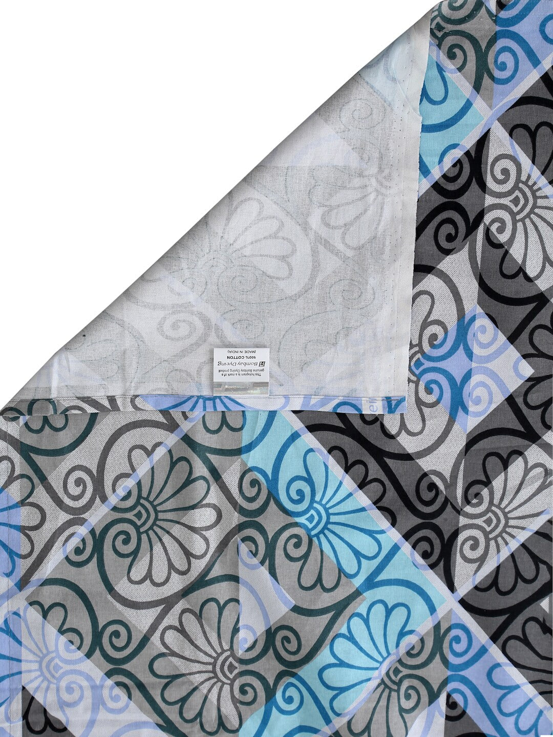 BOMBAY DYEING Epigram Blue & Grey Ethnic Cotton 120 TC Queen Bedsheet With 2 Pillow Covers - Swadesiicart